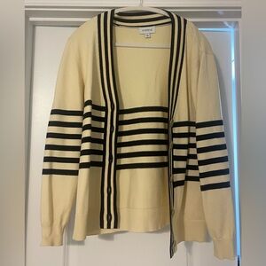 Evereve Cream and Black Striped Cardigan